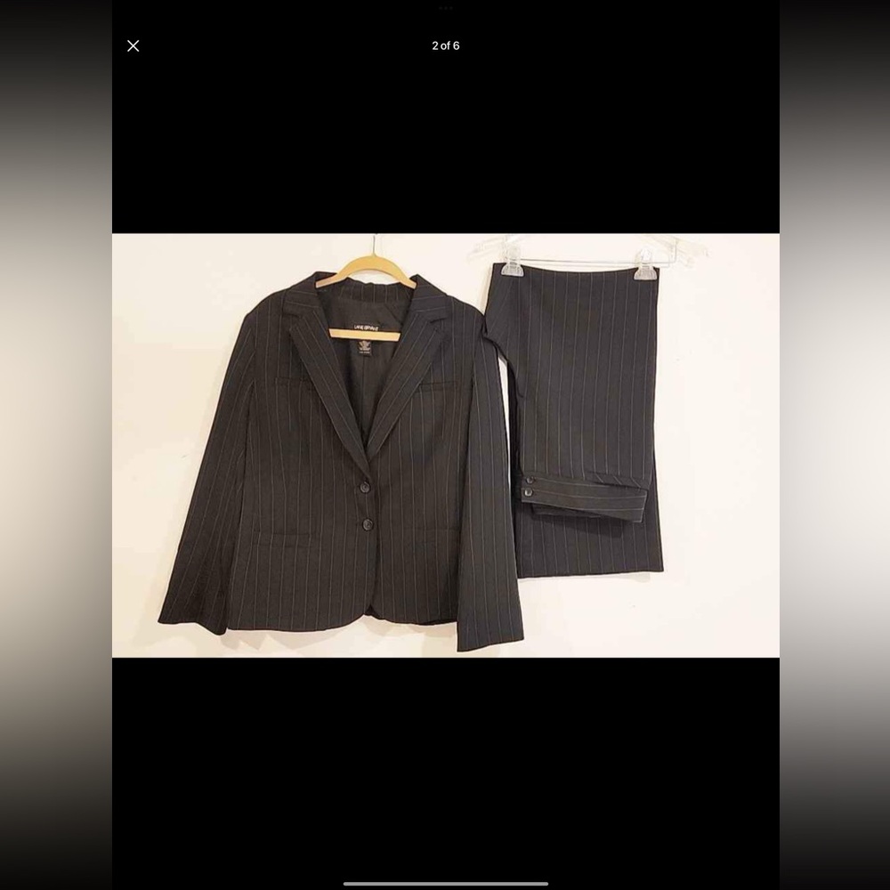 Lane Bryant Charcoal & White Pin Striped Suit - Size 14/16